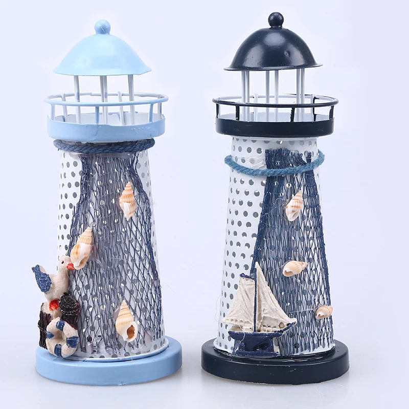 Retro Metal Candle Holder Mediterranean Lighthouse Candlestick Tealight