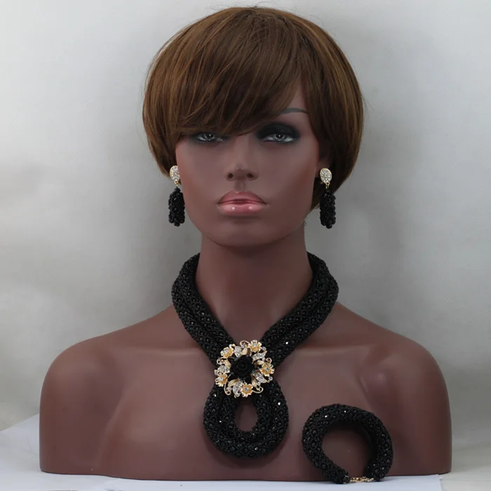 Elegant Black Women Jewelry Set Black Beads African Fashion Jewelry Set