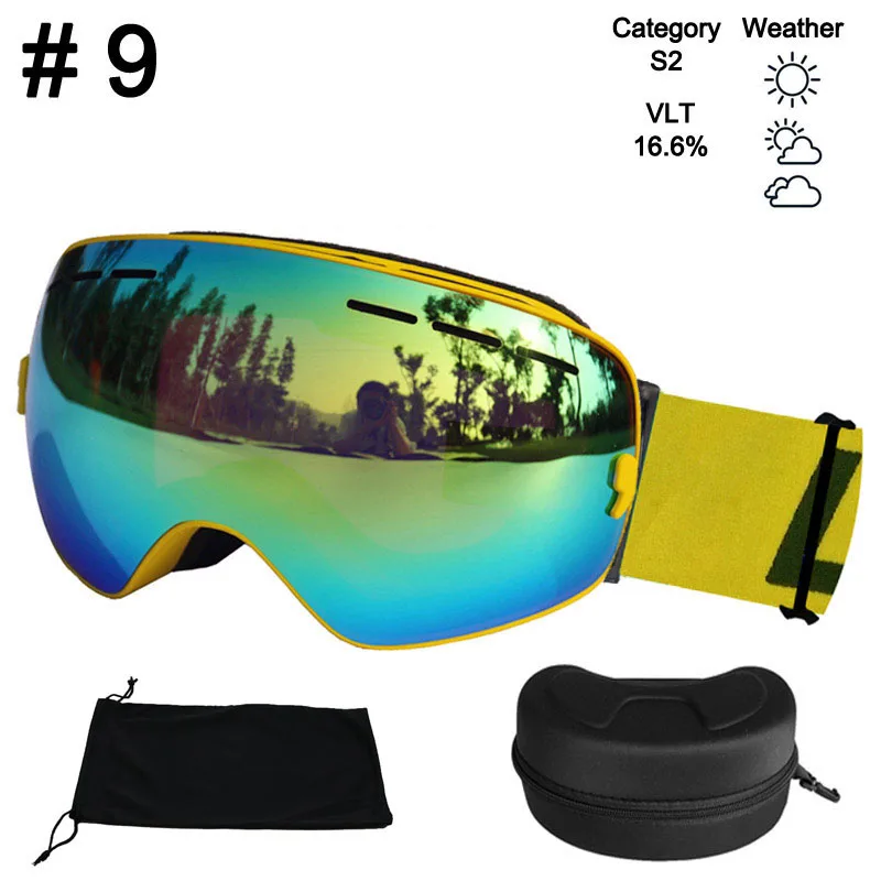 LOCLE CE сертификация лыжные очки с двойными линзами UV400 противотуманные лыжные очки для катания на лыжах, сноуборде, мотокроссе большие Лыжные маски - Цвет: Color 9 With Box