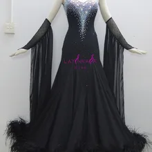 KAKA DANCE B1411, стиль! Черное перьевое бальное стандартное танцевальное платье, платье для соревнований по вальсу, женское бальное танцевальное платье