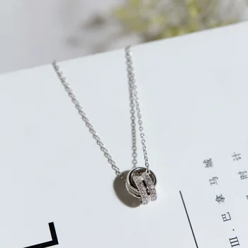 

S925 Sterling Silvery Necklace Double Loop Insert Drill Geometry Circle Female Fashion