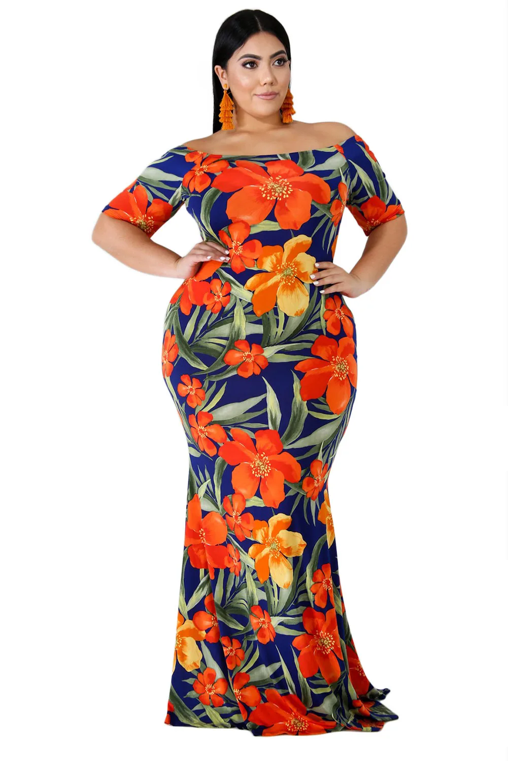 

Plus Size Dress Women Maxi Dress Short Sleeve Off Shoulder Boho Floral Print Long Summer Dresses Vestido Festa Sexy 5XL