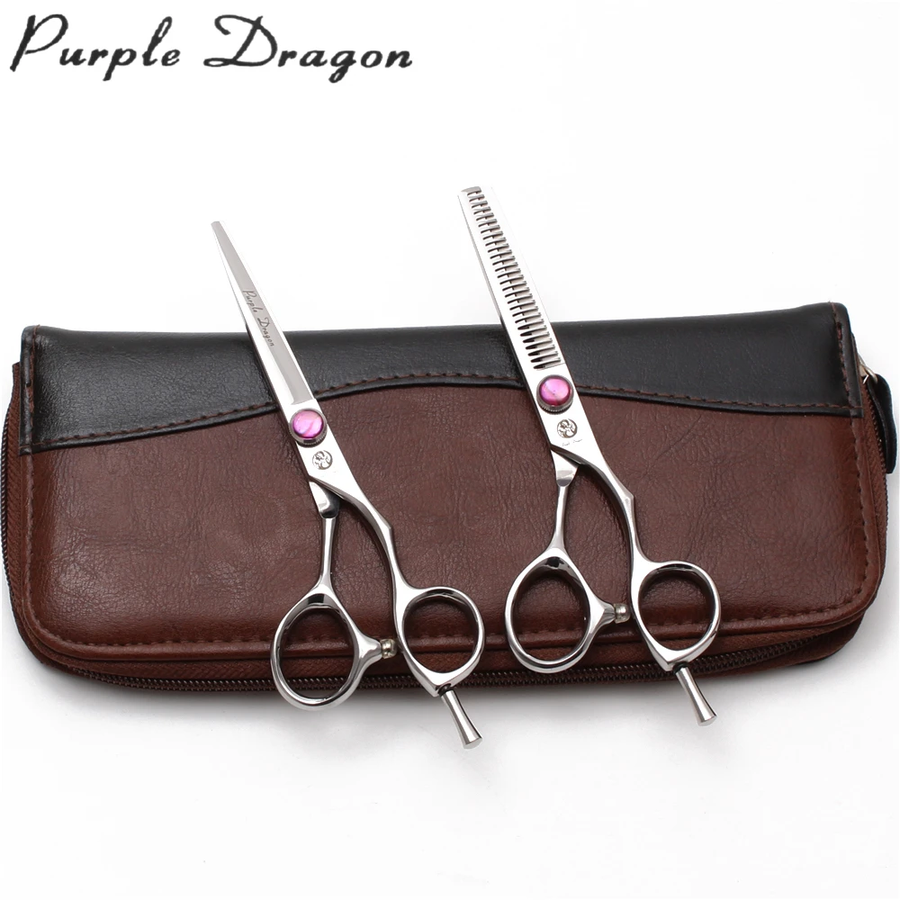 

2Pcs 5" 5.5" 6" 440C Purple Dragon Cutting Shears Thinning Scissors Professional Hairdressing Scissors Salon Hair Scissors Z9014