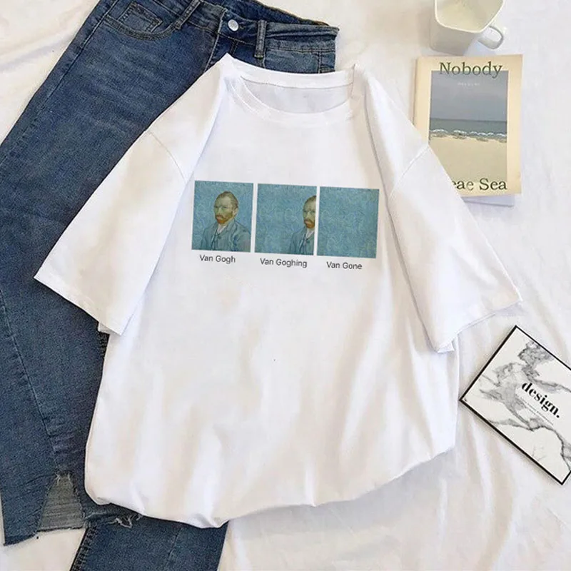 

Van Gogh Art New Casual Ulzzang Fashion S-2XL Summer Short Sleeve Female O-neck Funny tops tees Cartoon Letter Print T-Shirt