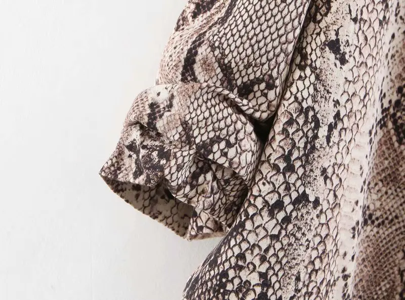 Для женщин Винтаж змеиной кожи рулон печати рукав блейзер верхняя одежда пиджак Офисная Леди Уличная осень бизнес пальто Топы CT160