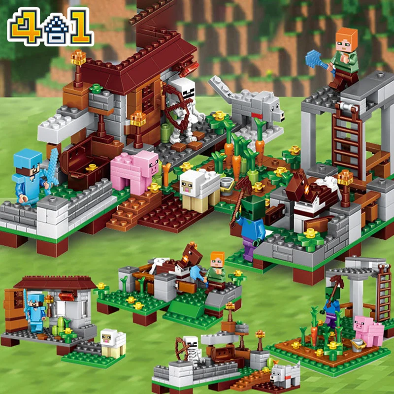 DIY 33000A/B/C/D Minecrafted 4 в 1 Деревенская ферма мой мир 98 шт. строительные блоки игрушки