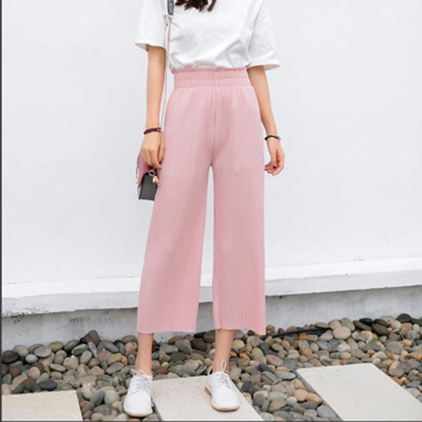 ZYFPGS 2019 Summer Women's Straight Casual Pants Loose Nine Pants High Waist Was Thin Pants Basic Sales Pink Cute Girl Z0710 ZYFPGS 2019 Summer Women's Straight Casual Pants Loose Nine Pants High Waist Was Thin Pants Basic Sales Pink Cute Girl Z0710
