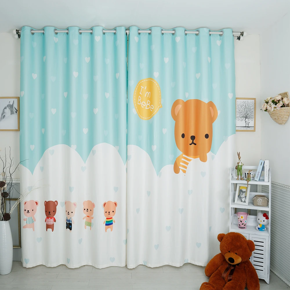 

Home Decor Blackout Curtain Cartoon Brown 3d Teddy Bear Pattern Thicken Velvet Fabric Children Bedroom Curtain for Living Room