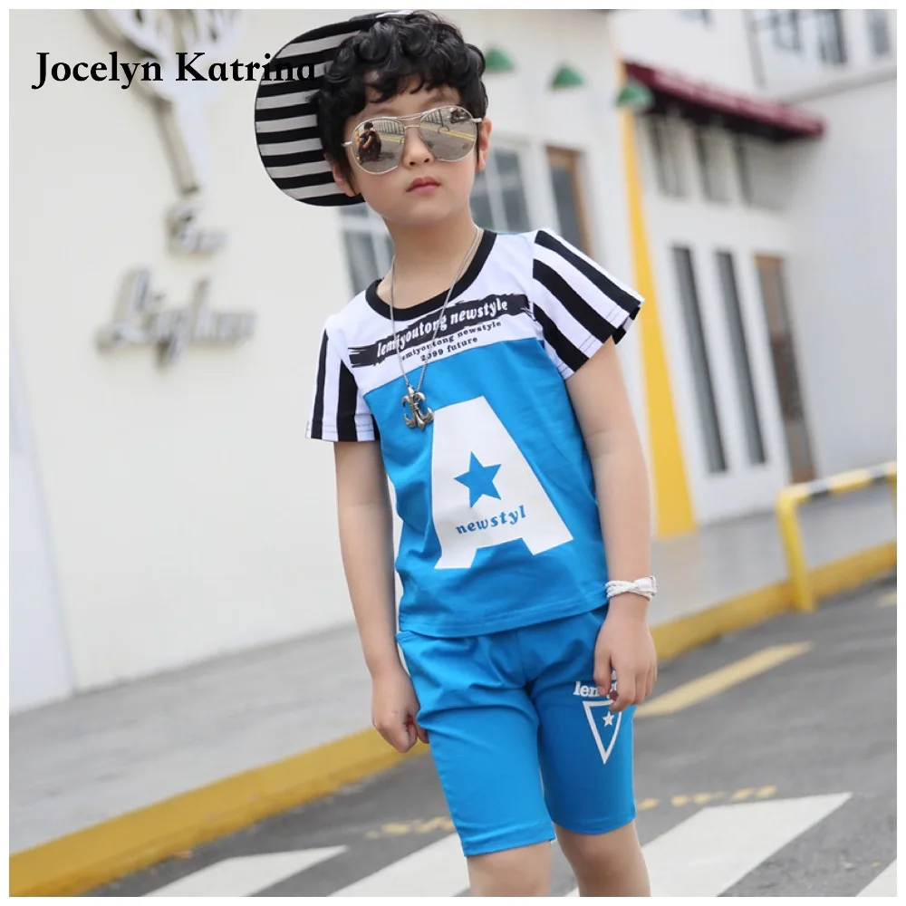 

New 2017 Summer Boys Sets Children's Fashion Casual Geometric Shirts+Short Pant 2 Pieces Clothing Baby O-Neck Suits Kids