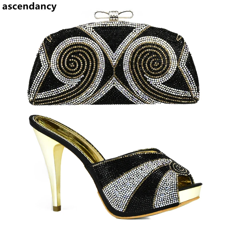 

Black Color Shoes and Bag Set African Sets 2018 Women Shoes and Bags To Match Set Sale Nigerian Women Wedding Shoes and Bag Sets
