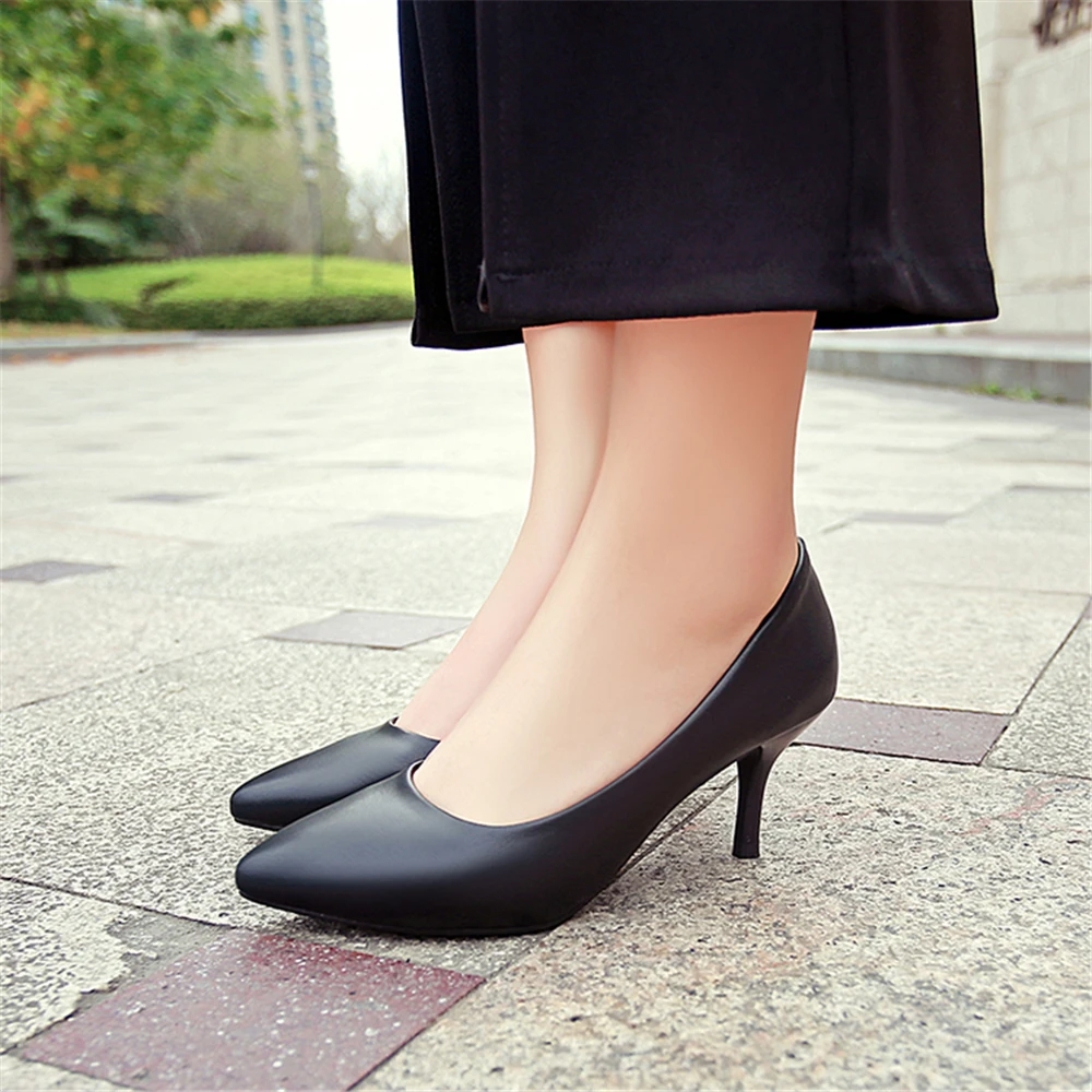 Pumps European parade tipped professional shoes single working  black high heeled formal  spring and autumn Women's shoes