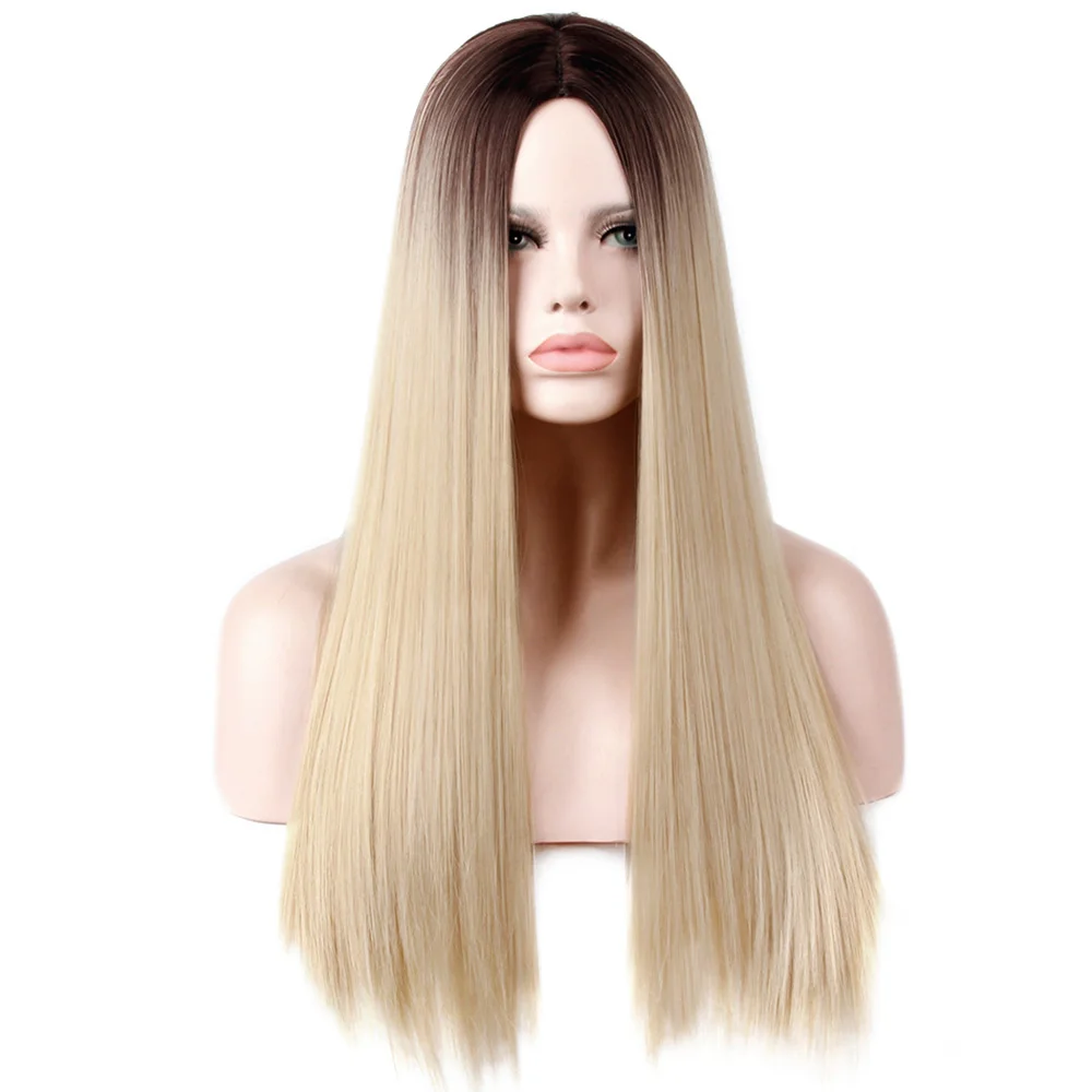 

Pageup Platinum Blonde Wig 26 Inch Pruik Long Straight Heat Resistant Wig Ombre Honey Blonde Synthetic Hair Wigs For Women