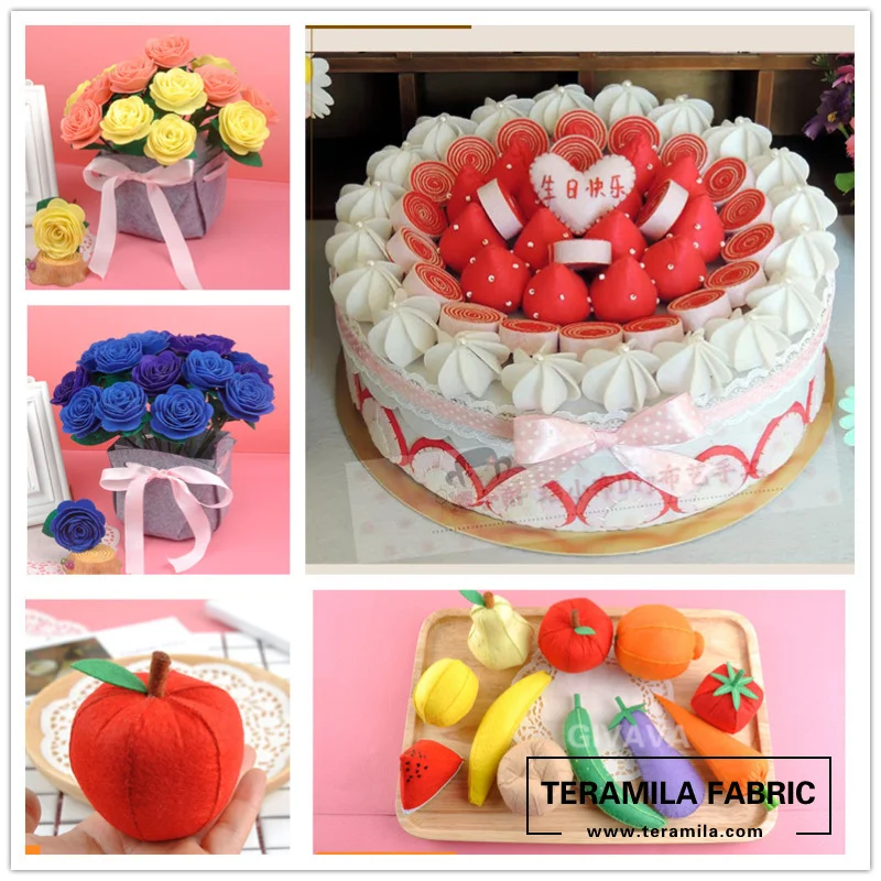 Teramila Solid Color 100% Polyester Nonwoven Felt Fabric DIY Precut Pack For Flower Bag Doll 1.0MM Thick 15x15CM/Piece