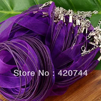 

50 Organza Wax Necklace Purple Cords 13mm+Lobster Clasp FASHION