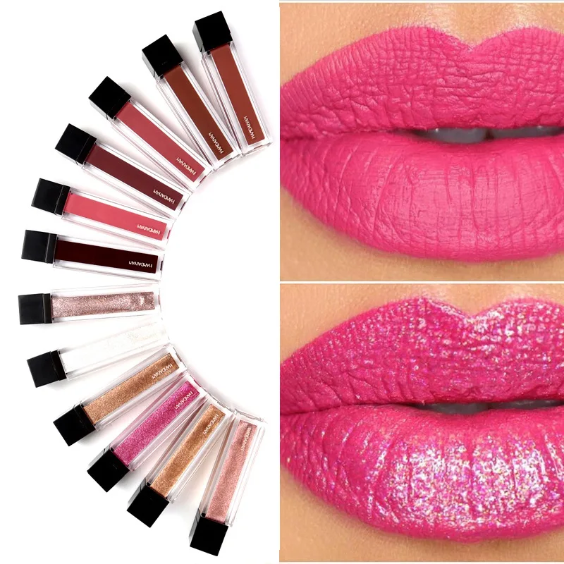 Brand Gold Silver Glitter Matte Lipstick Waterproof Red Matte Lips Gloss Liquid Lipstick