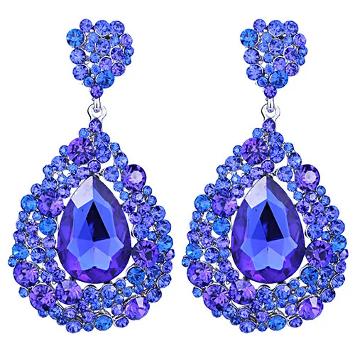 Новое поступление модные блестящие серьги с австрийскими кристаллами Длинные серьги для женщин элегантные свадебные серьги - Окраска металла: dark blue