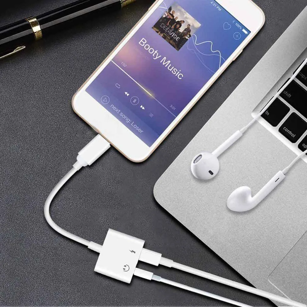 2 in 1 for iPhone X 8 Audio Adapter Charger Cable Dual Headphone Adapter For iPhone Converter Charging Splitter