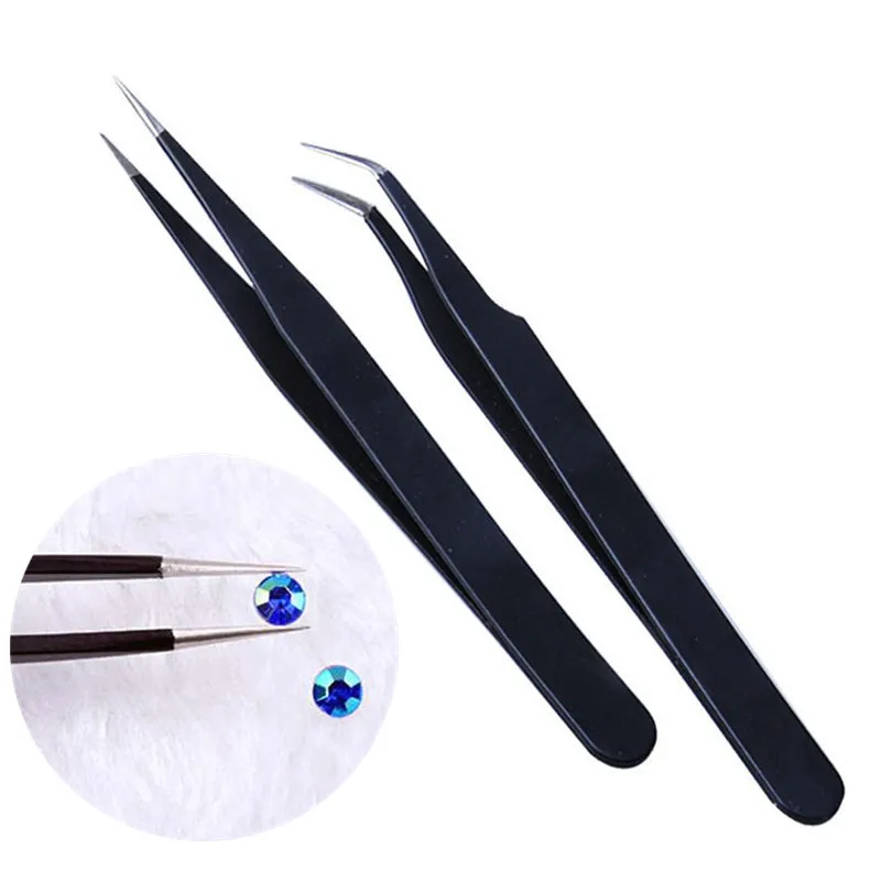 

Professional Stainless Steel Black Straight/Curved Nipper Nail Art Sequins Beads Rhinestones Pick Tool Tweezers For Eyebrows