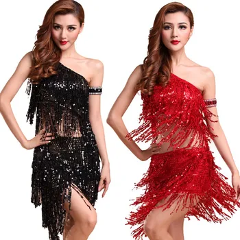 

2018 Hot Sale Sexy Women Backless Sequins Tassels Cocktail Clubwear Latin Jazz Ballet Dance Top Skirt Suit