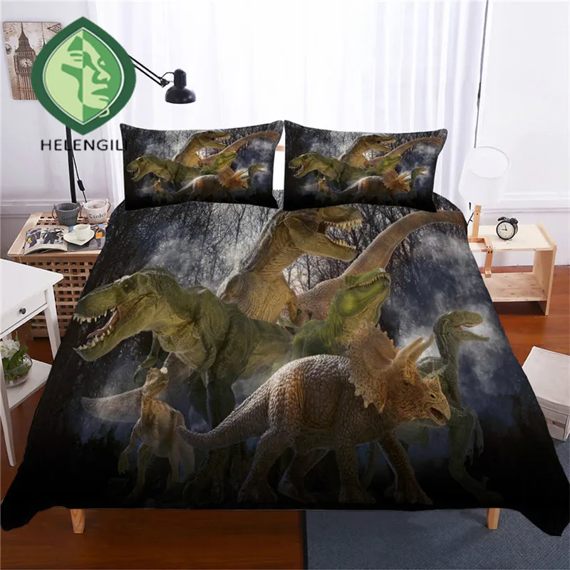 

HELENGILI 3D Bedding Set Jurassic Park Dinosaur Print Duvet cover set bedclothes with pillowcase bed set home Textiles #DG-24