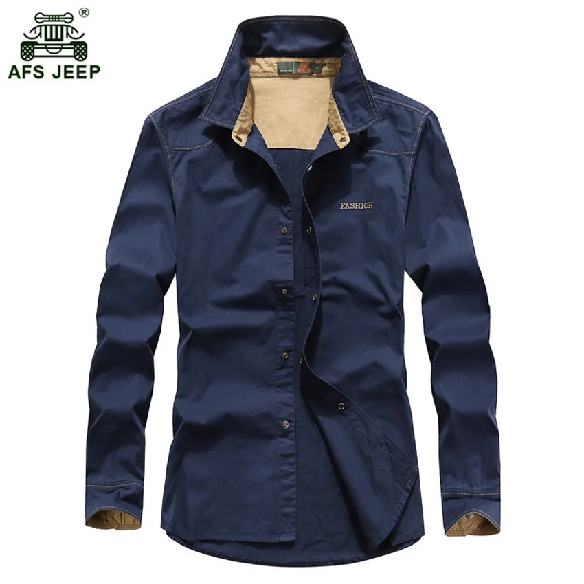 Бесплатная доставка AFS джип Slim Fit Однотонная рубашка Для мужчин с длинным рукавом