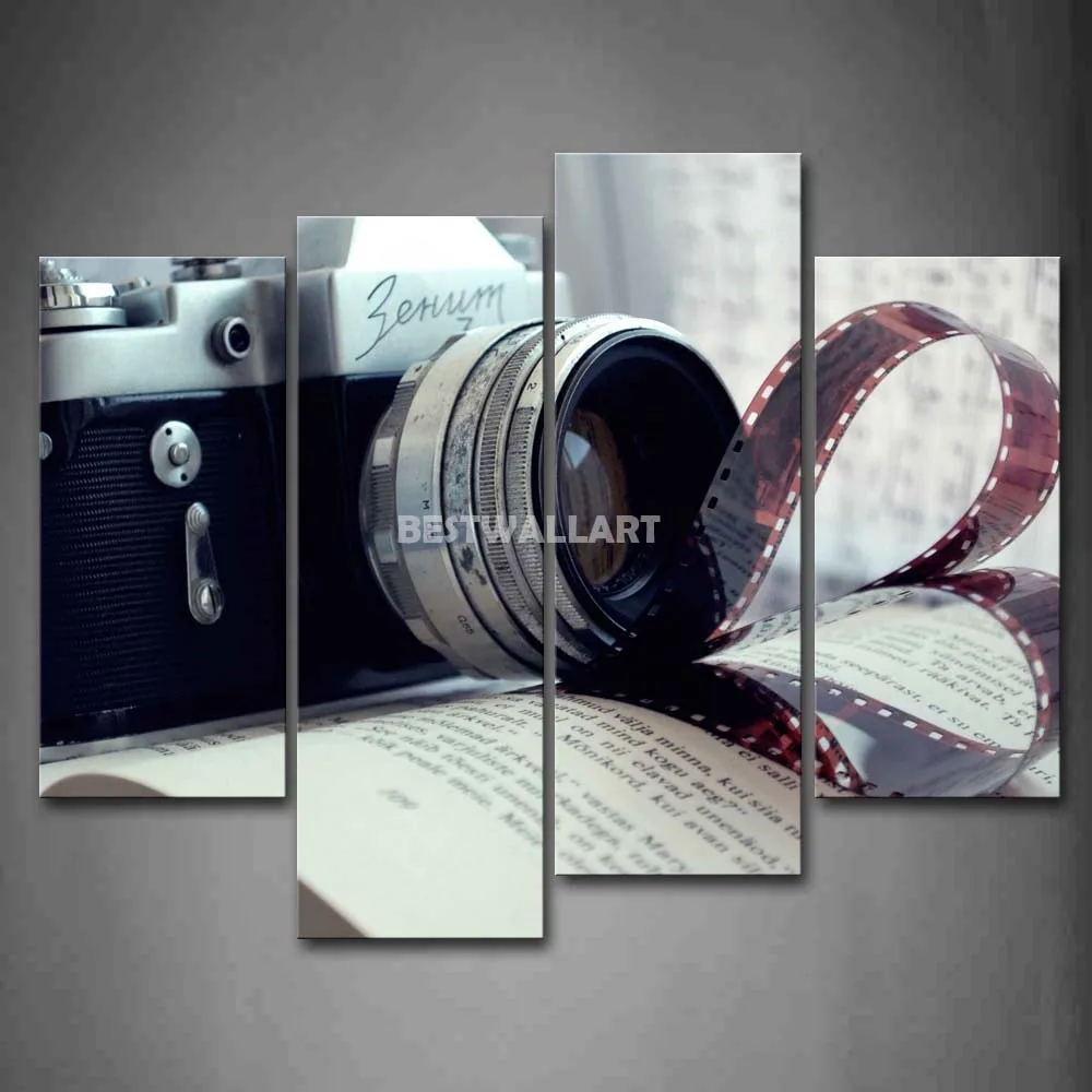 The Camera On The Book 4 Piece Painting On Canvas Wall Art