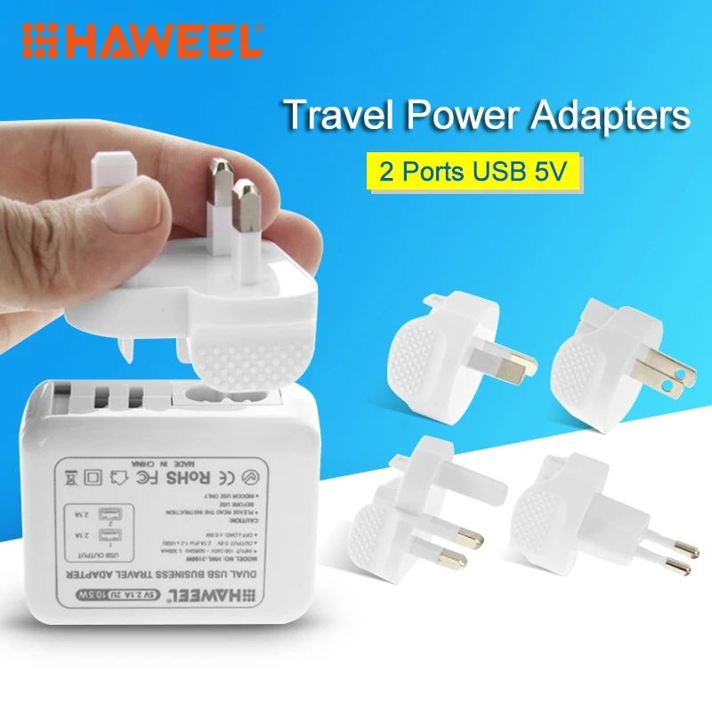 

HAWEEL Mini Car Charger Dual USB UK EU US AU Plug Travel Power Adapters For iPad & Mobile Phone For iPhone 6 & 6 Plus Charging