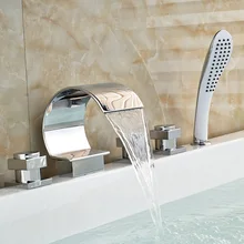 Modern Chrome Finish 5pcs Bathtub Faucet Set Deck Mount Bath Shower Mixer Tap With Hand Shower