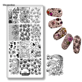 

Nail Stamps Nail Art Plates Stainless Steel Funny Skull Flower Diy Death Skeleton Bone Sprider Web Stripe Design Image Templates