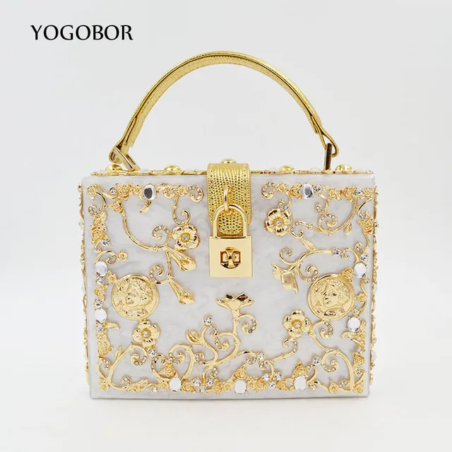 Fashion Prom Evening Bag Diamond Flower Clutch Hollow Relief Fashion Prom Evening Bag Diamond Flower Clutch Hollow Relief Acrylic Luxury Handbag Banquet Party Purse