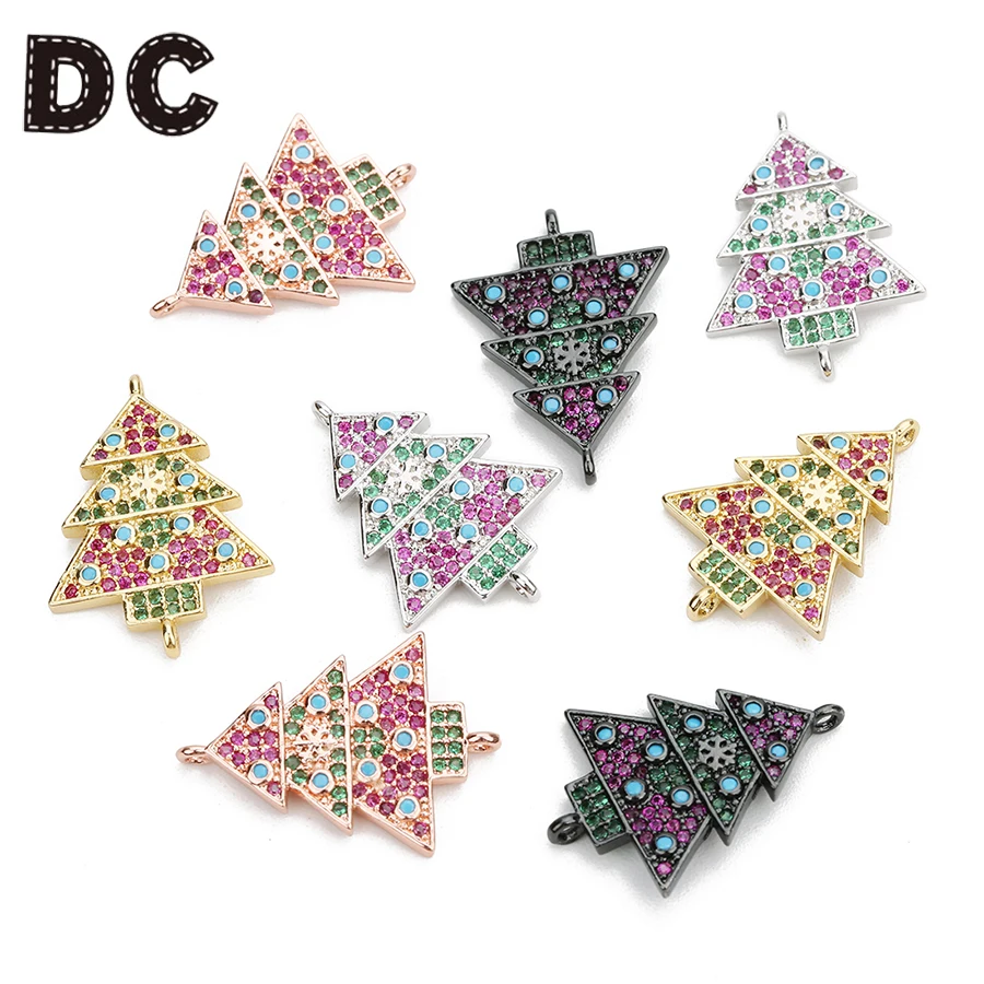 DC 2pcs Gold Color 18*25mm Christmas Tree Double Hole Copper Connectors