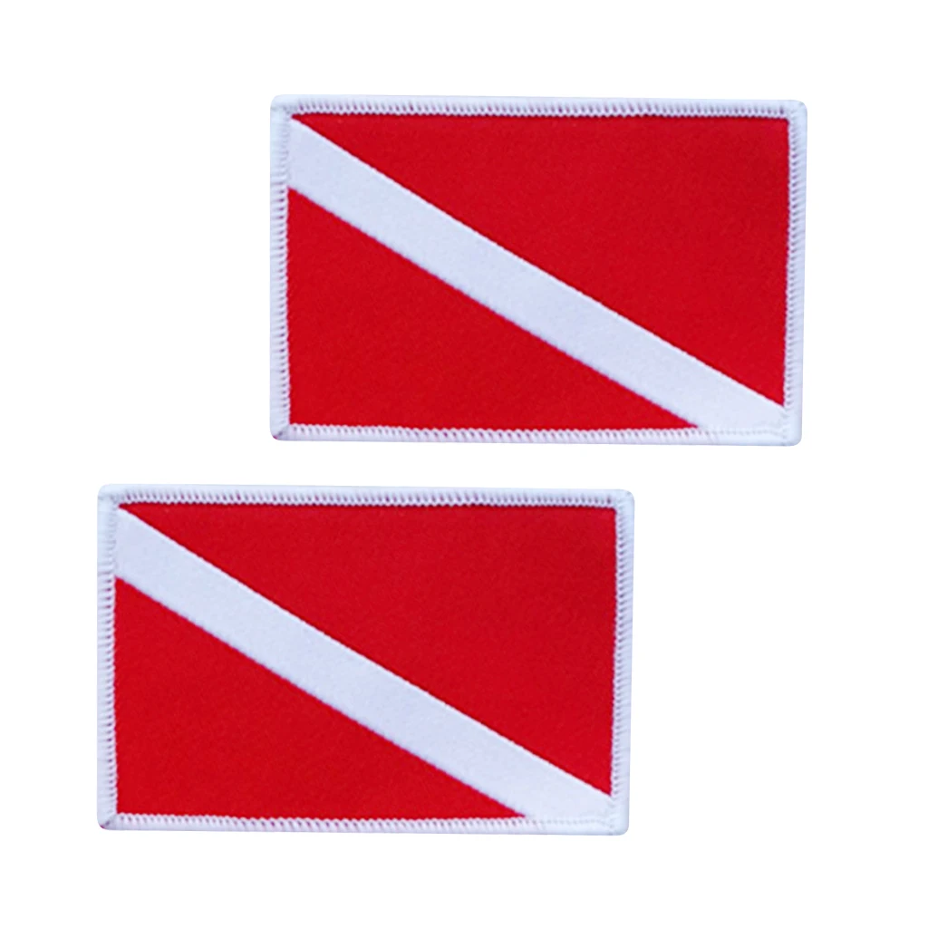 2 PACK 70 x 45mm Diver Down Flag Patch Embroidered Sew On Scuba Diving Emblem Souvenir Scuba Diver Backpack