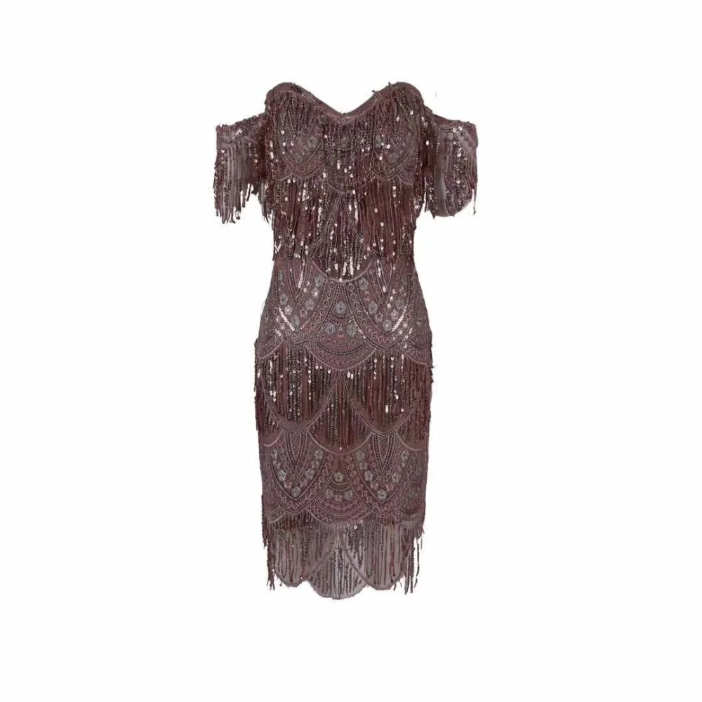 Сексуальное летнее женское коричневое Сетчатое платье с коротким рукавом и кисточками, с v-образным вырезом, с открытой спиной, с открытыми плечами, в стиле пэчворк, модная Клубная одежда