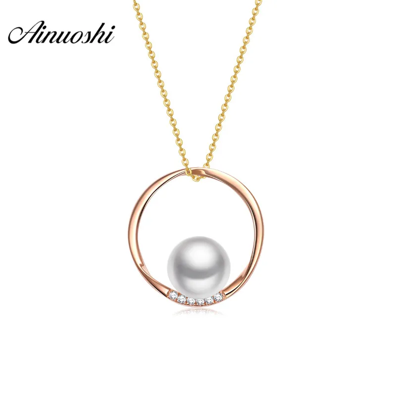 

AINUOSHI 18K Yellow Gold Circle Pearl Pendant Necklace Natural Freshwater Pearl Trendy Lady Birthday Gift Pendant without Chain