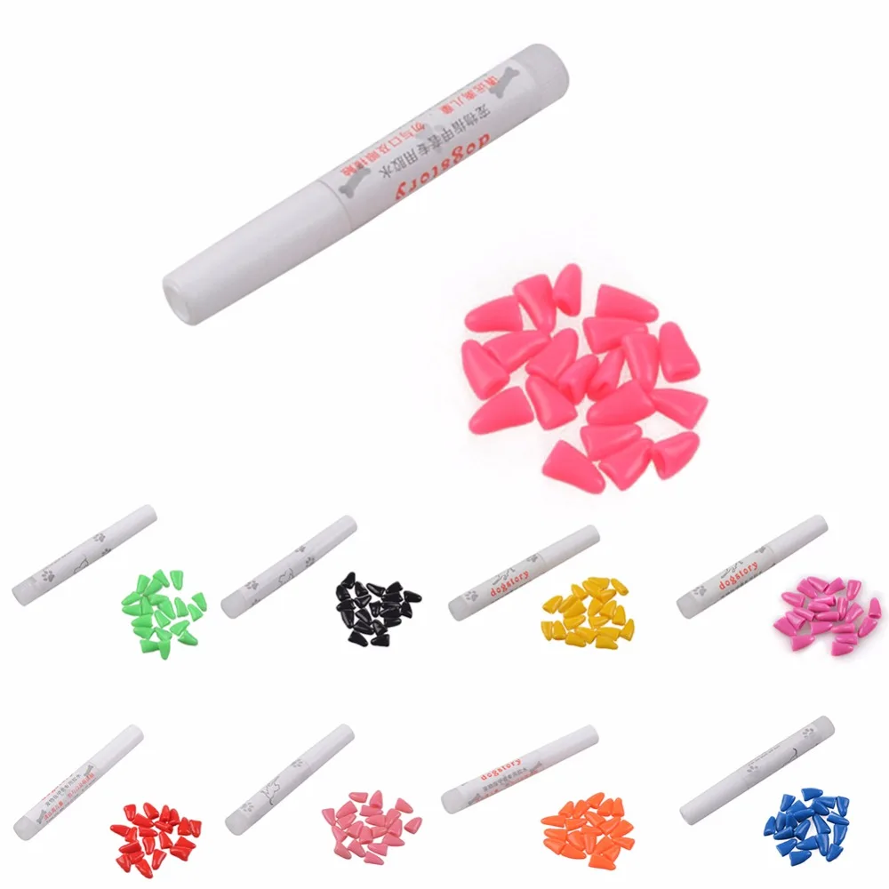 20pcs Silicone Soft Cat Nail Caps Cat Paw Claw Pet Nail Protector Cat Nail Cover 6 Color XS-L Size for Cat Grooming Accessary