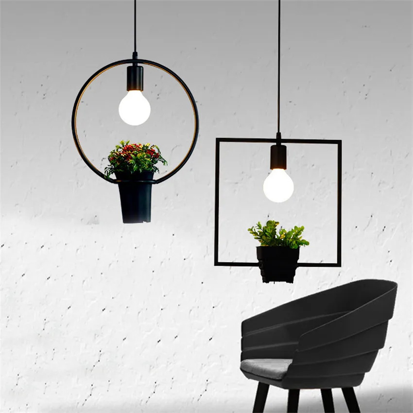 Maceta de estilo rural Led colgante de luz cuadrada de forma redonda