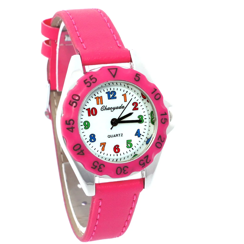 Высокое качество мальчик часы девочка дети подарок кожаный ремешок время обучения часы репетитор студентов наручные U48 Разноцветные часы - Цвет: Rose