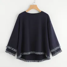 Повседневное женский длинный рукав многоуровневой бахромой спортивные костюмы с кисточками Костюмы Женский свитшот с принтом, популярный Джемпер Пуловер, топы, блузка спортивная одежда