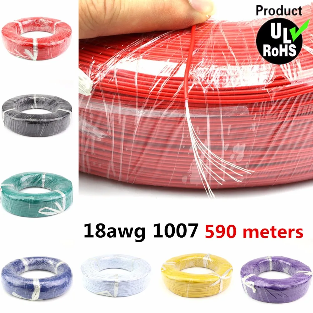 590 Meters a roll Flexible Stranded of 18AWG 10 Colors UL1007 OD 2.1mm Environmental PVC Electronic Wire DHL Shipping