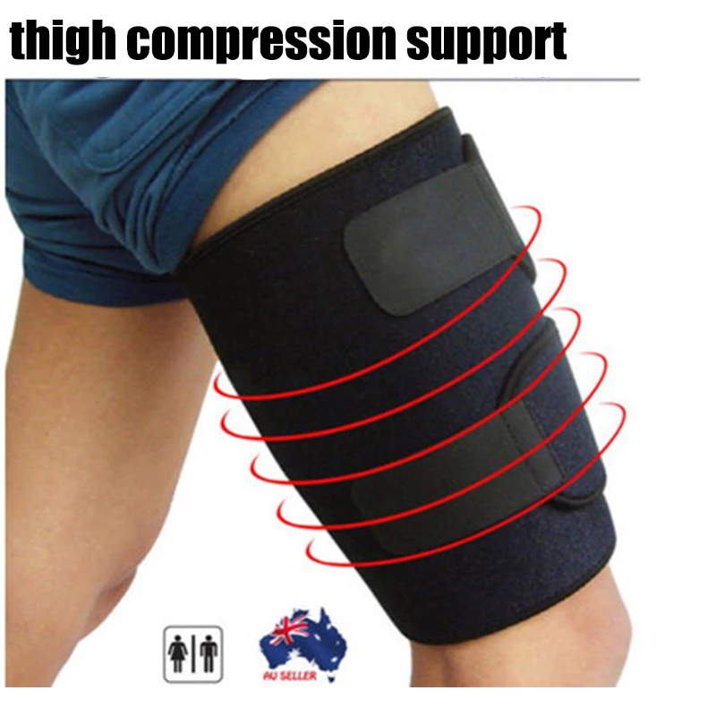 Thigh Support Compression Brace Wrap Black Sprains Therapy Muscle