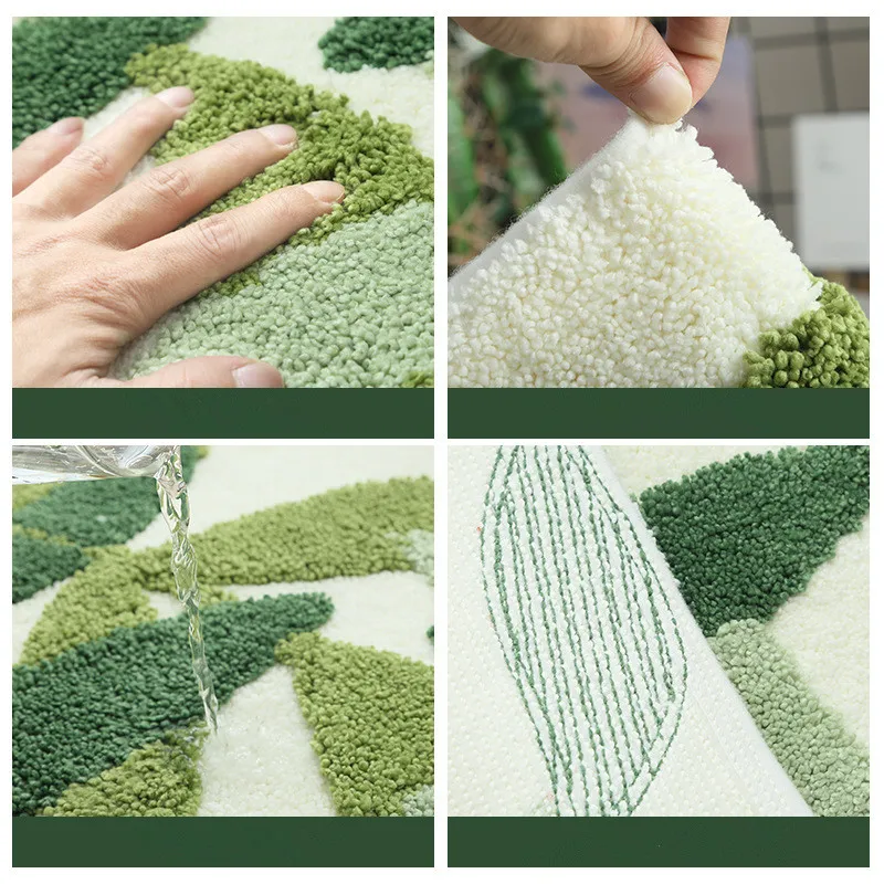Günstig Honlaker Grüne Blätter Beflockung Bad Matte Absorbent Mikrofaser Bad Teppich Hause Eingang Tür Matte Super Weiche Bad teppich