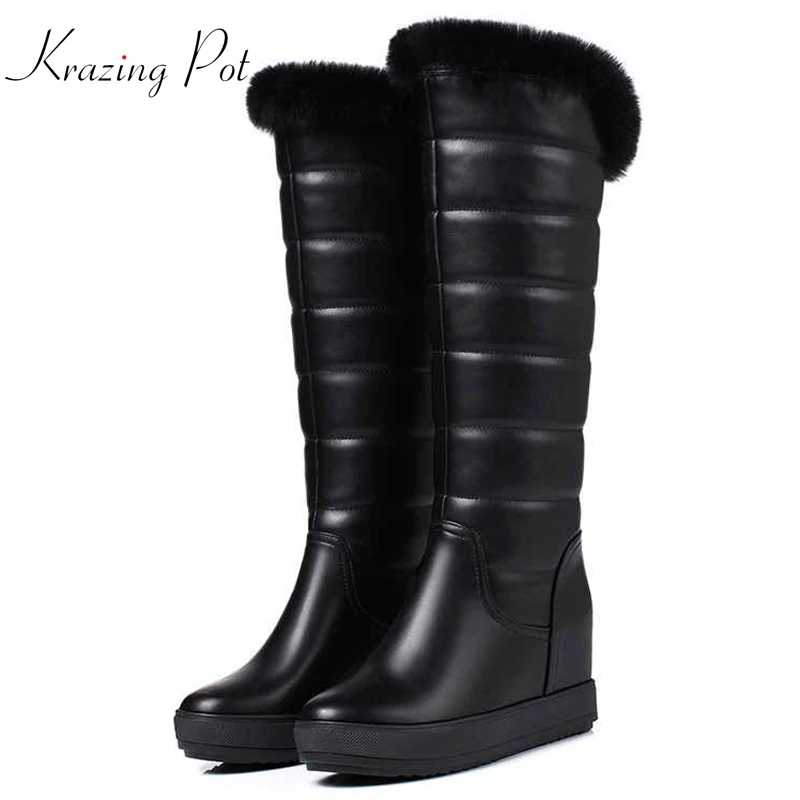 

Krazing pot PU leather wedges high heels keep warm cold resistant platform British school movie star decorations snow boots L83