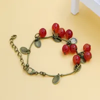 Vintage Sweet Cute Red Cherry Charm Bracelets for Women Small Coin Bead Beautiful Bracelet Girl Gift Mujer Pulseras Hot Sale 6