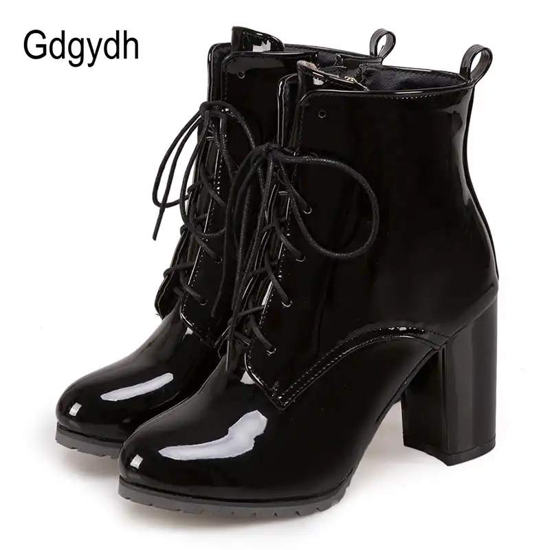 patent lace up heeled boots