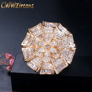 

CWWZircons Luxury African Cubic Zirconia Stones Gold Color Big Geometric Flower Rings for Women Statement Wedding Jewelry R134