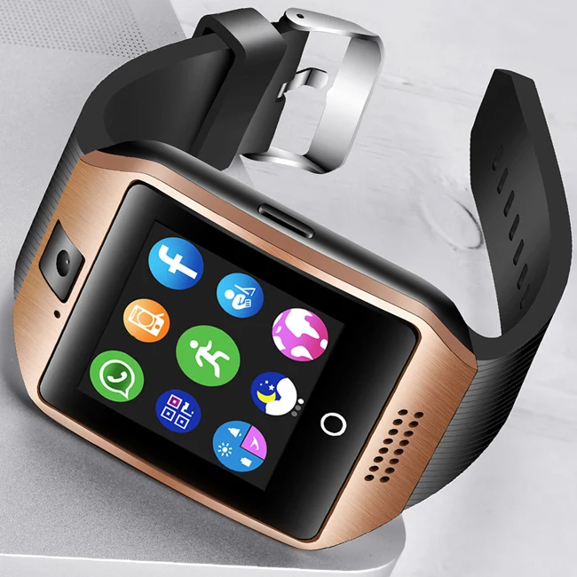 Bluetooth Смарт часы спортивные часы с камерой Facebook Whatsapp Twitter Синхронизация SMS Smartwatch поддержка SIM TF карты для IOS Android - Цвет: Золотой