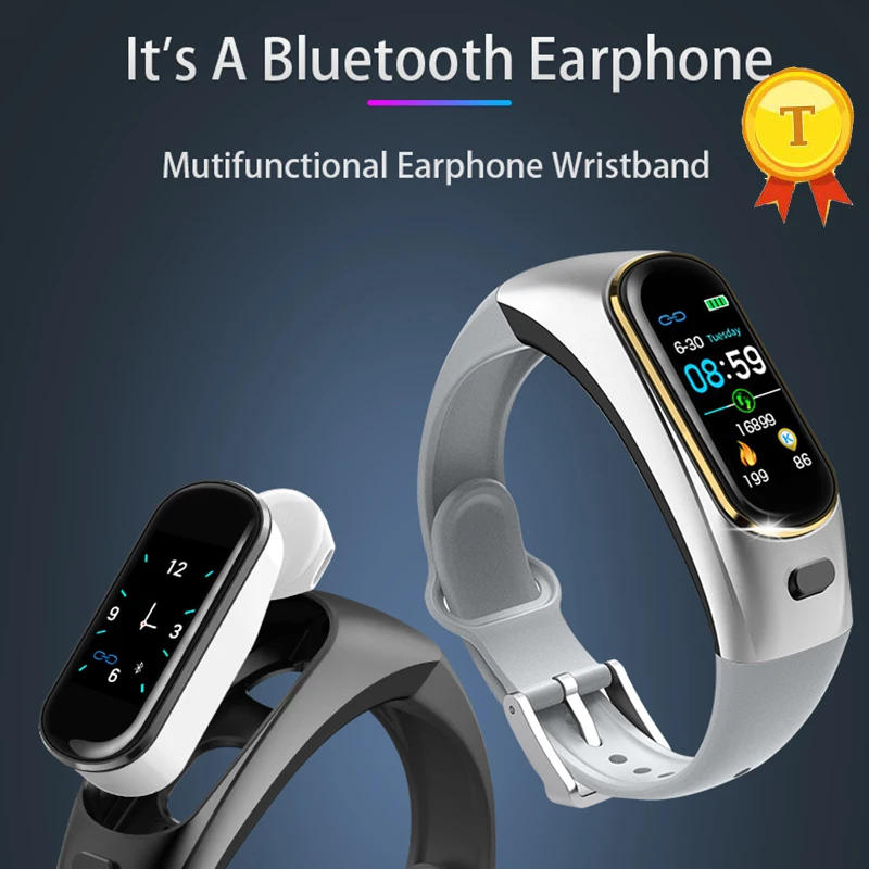 Bluetooth наушники смарт браслет напоминание кровяного давления мониторинг