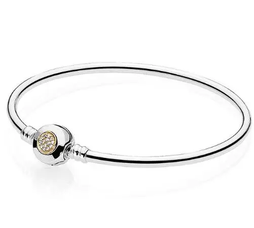 

925 Sterling Silver Logo Momemts Two-tone Signature Snake Chain Pandora Bracelet Bangle Fit Women Bead Charm Europe Jewelry
