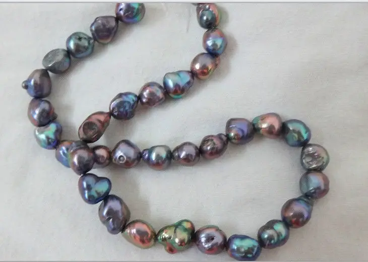 

Charming 18"10-12mm genuine tahitian black multicolor pearl necklace
