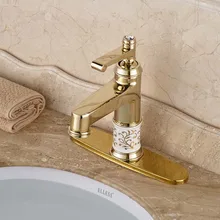 Classic Deck Mount Brass Basin Sink Faucet Single Handle Golden Bathroom Mixer Taps with 8 Hole